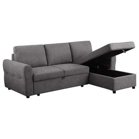 Samantha Grey Upholstered Sleeper Sofa Sectional with Storage Chaise by Coaster at Eve Furniture