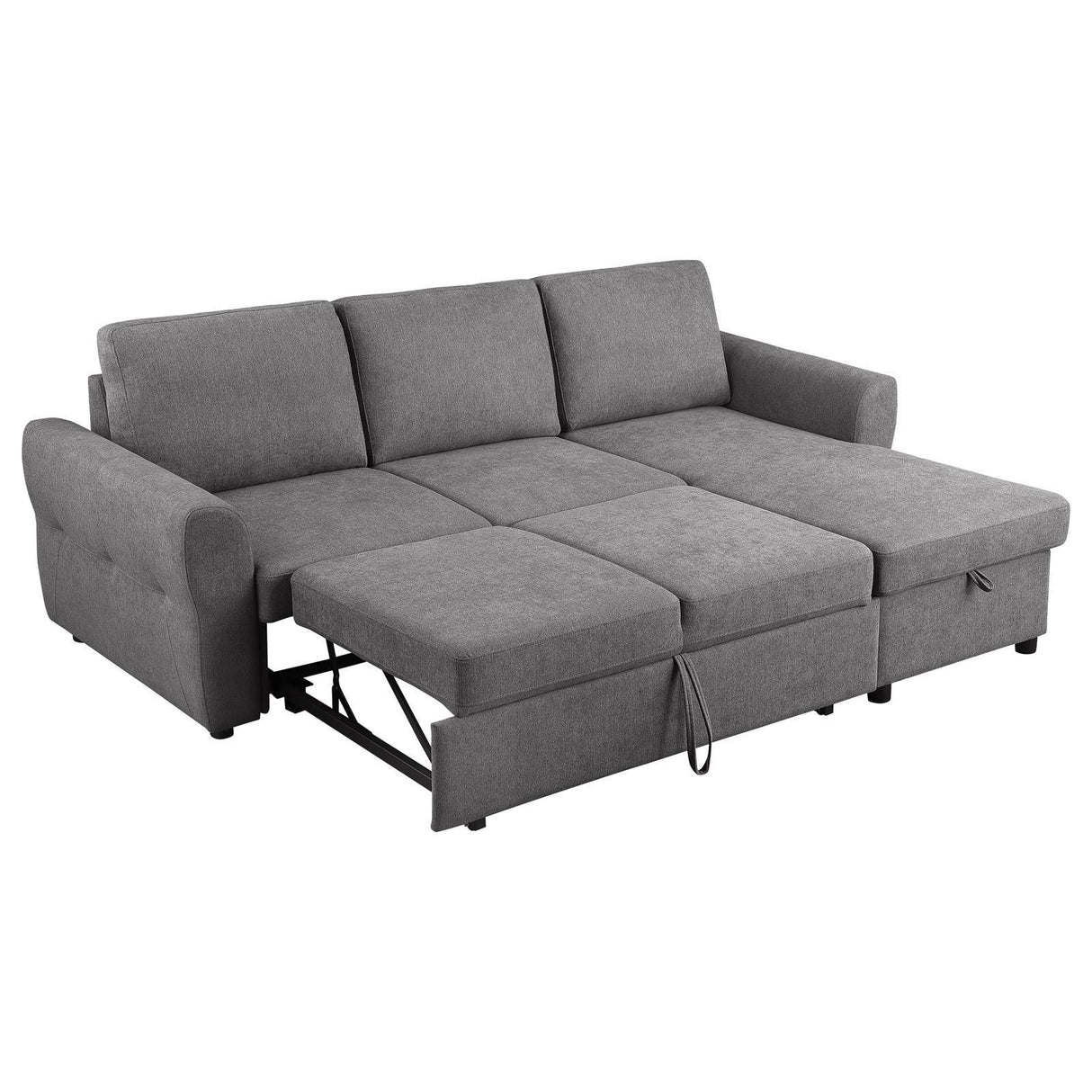 Samantha Grey Upholstered Sleeper Sofa Sectional with Storage Chaise by Coaster at Eve Furniture