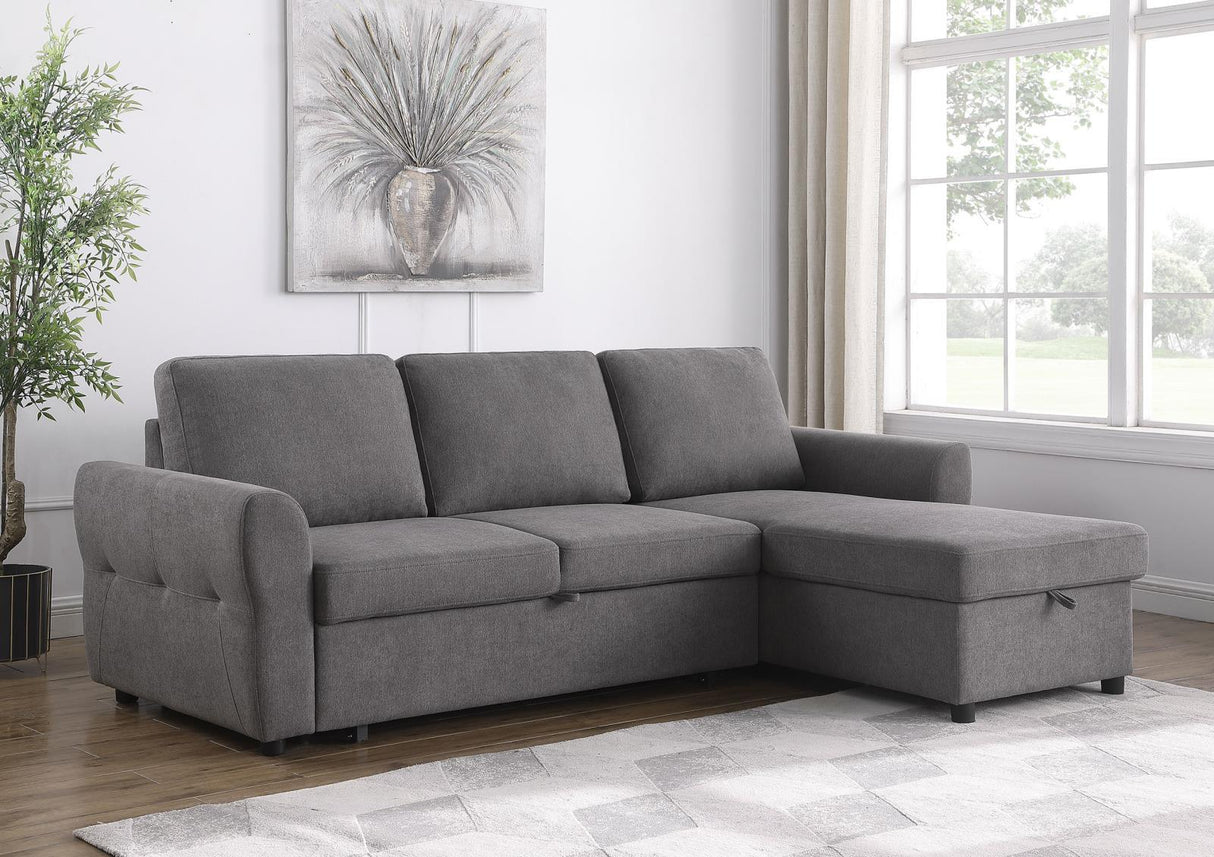 Samantha Grey Upholstered Sleeper Sofa Sectional with Storage Chaise by Coaster at Eve Furniture