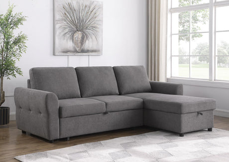 Samantha Grey Upholstered Sleeper Sofa Sectional with Storage Chaise by Coaster at Eve Furniture