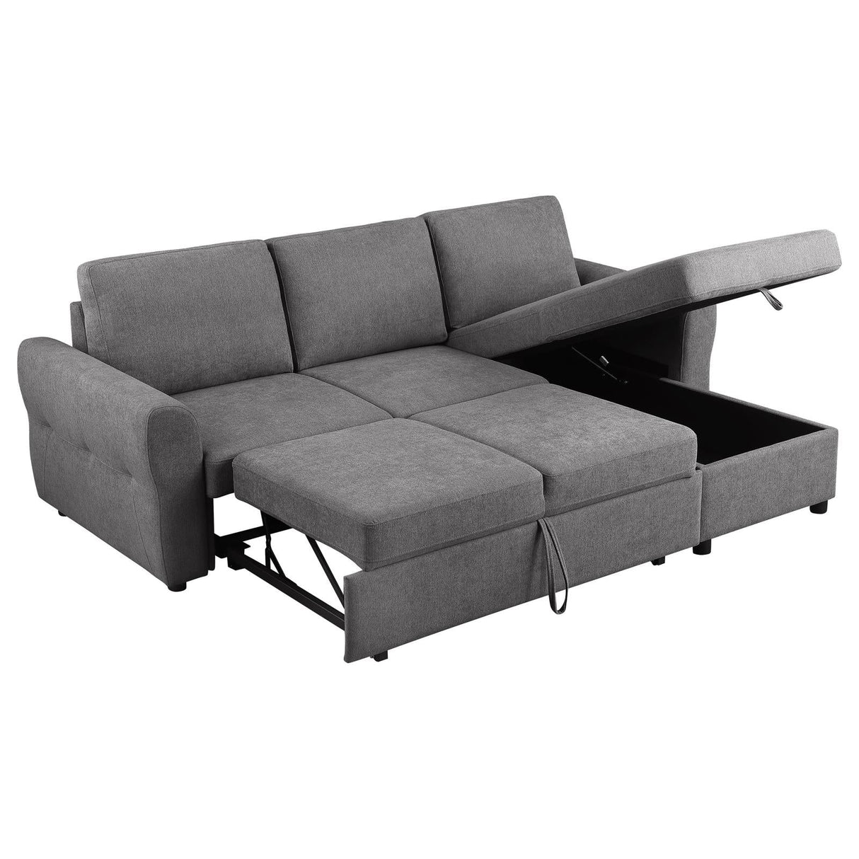 Samantha Upholstered Sleeper Sofa Sectional with Storage Chaise Grey