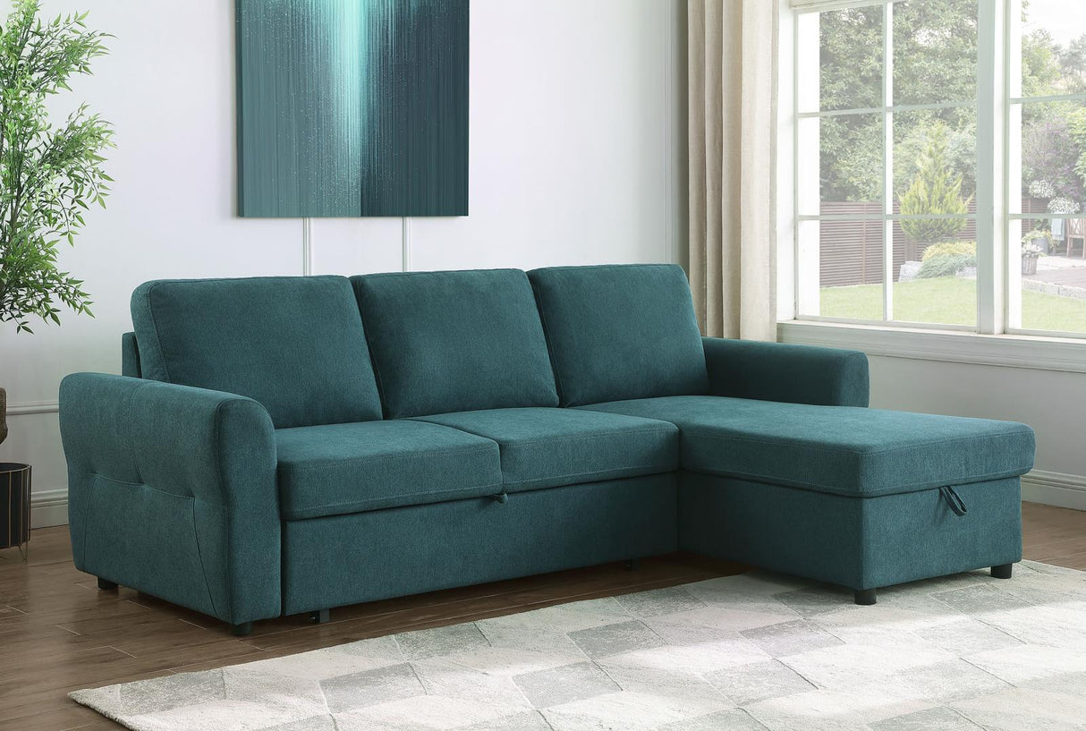 Samantha Upholstered Sleeper Sofa Sectional with Storage Chaise Teal Blue