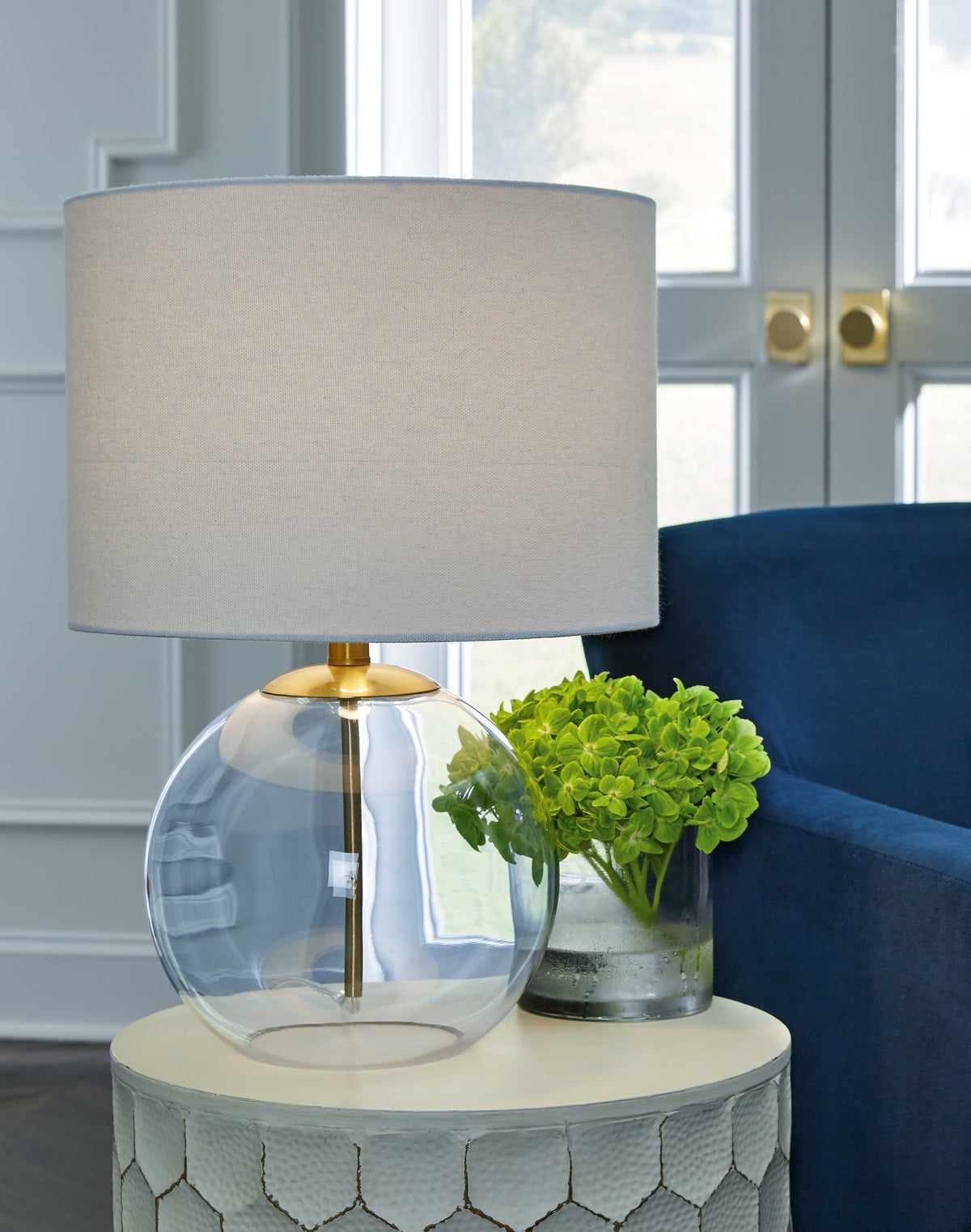 Samder 2-Piece Table Lamp Set in Clear/Brass Finish by Ashley at Eve Furniture