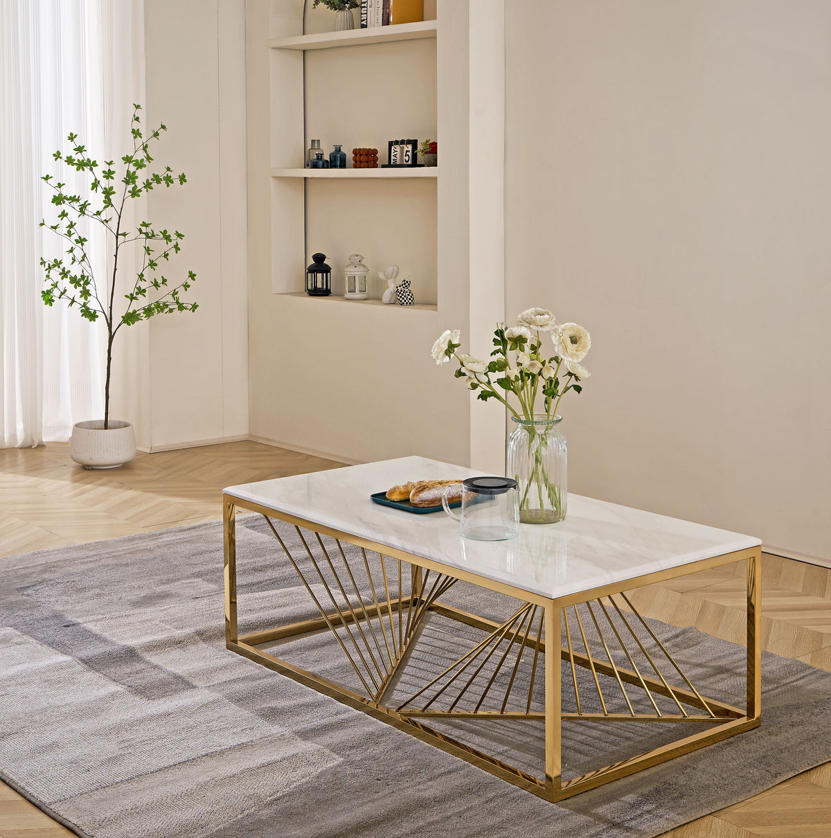 Samira Cream Marble Table Set with Metal Base