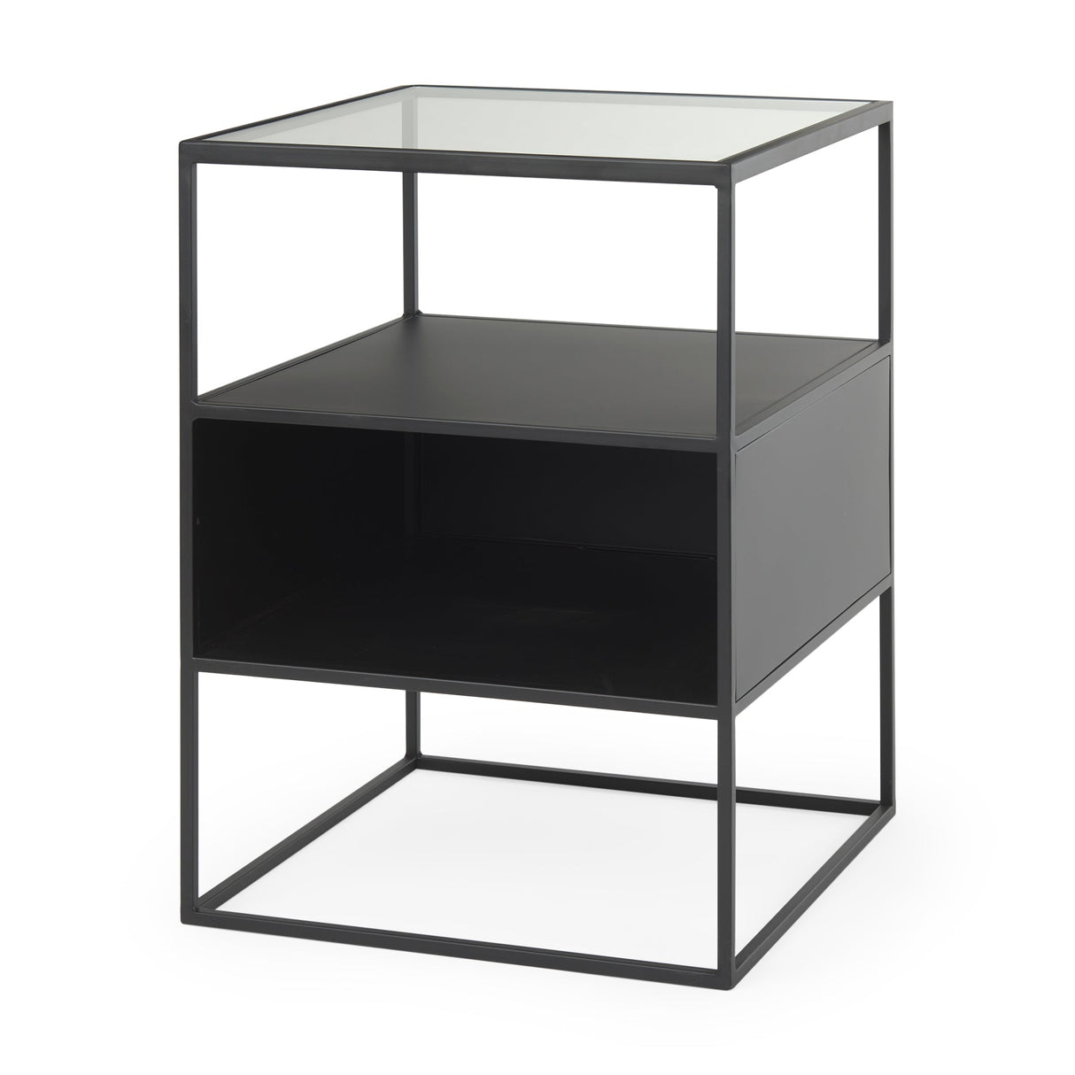 Samson 15.7L x 15.7W x 21.3H Side Table Matte Black Metal and Glass by Mercana at Eve Furniture