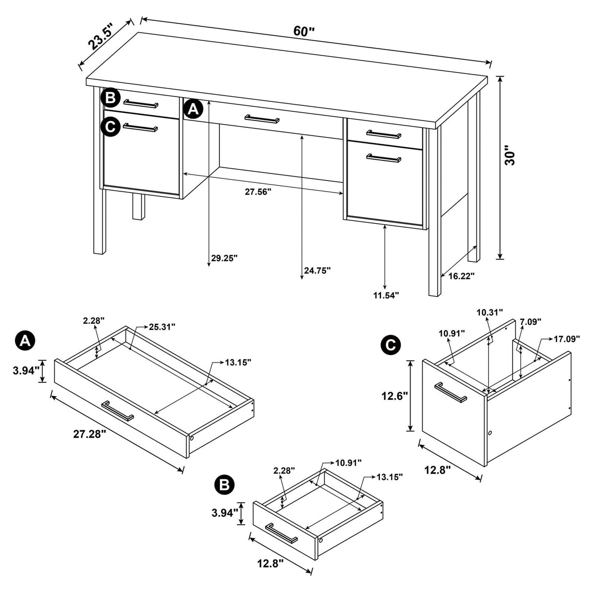 Samson Weathered Oak 4-Drawer Office Desk