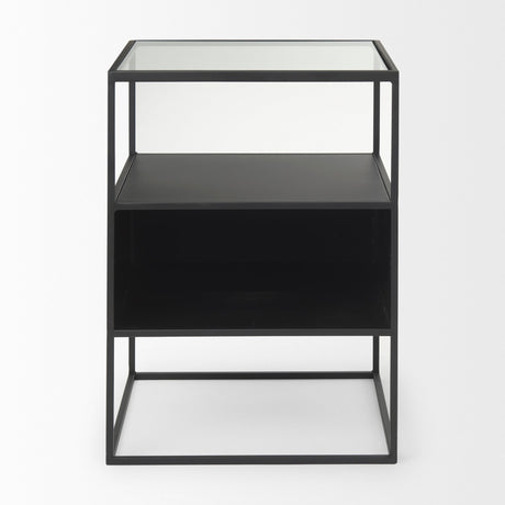 Samson Side Table Matte Black Metal and Glass by Mercana at Eve Furniture