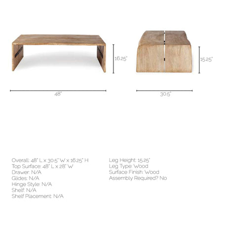San Andreas Rectangular Brown Solid Wood Top and Base Coffee Table by Mercana at Eve Furniture