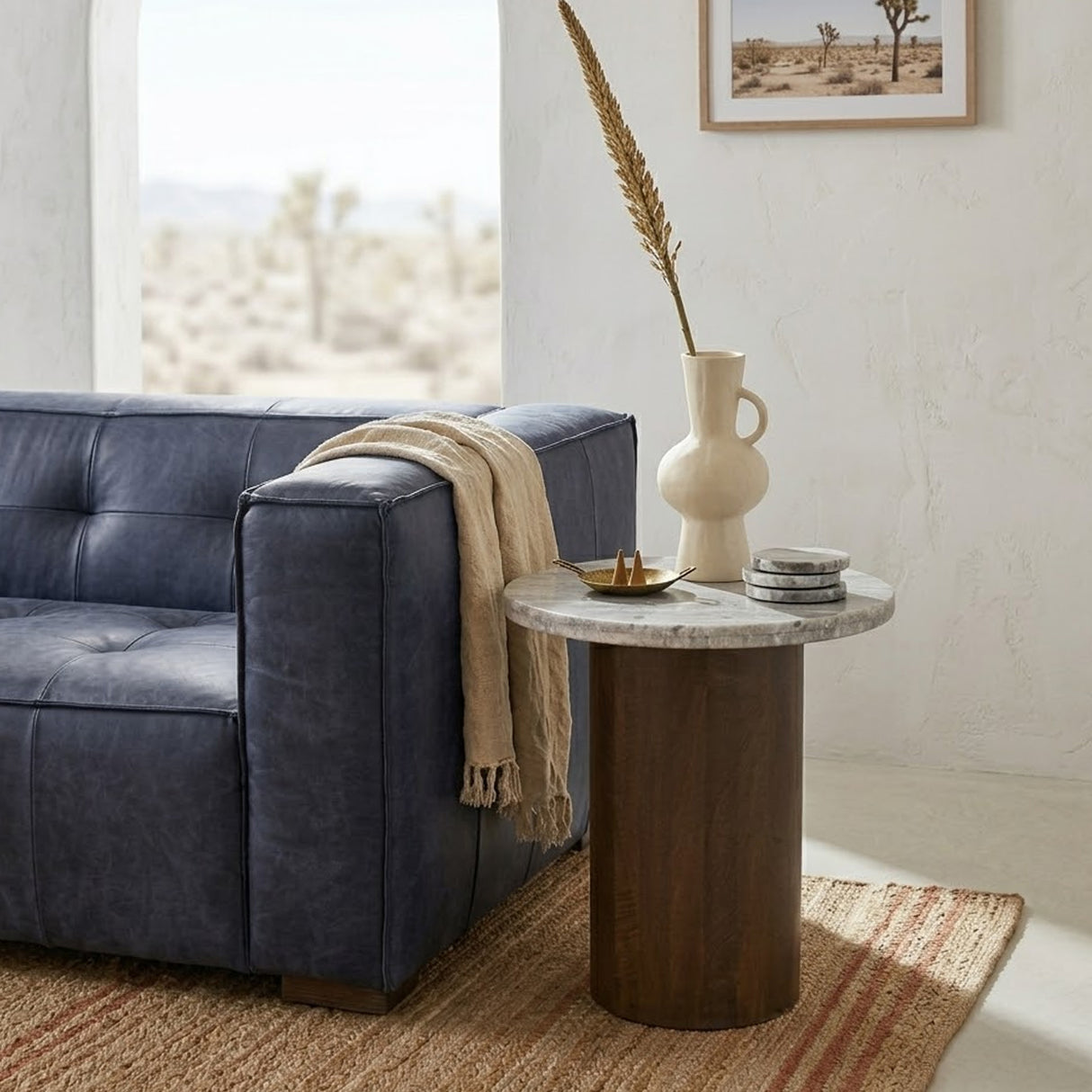 San Juan 20" Side Table in Royal Brown with Gray Travertine Top by Home Trends & Design at Eve Furniture