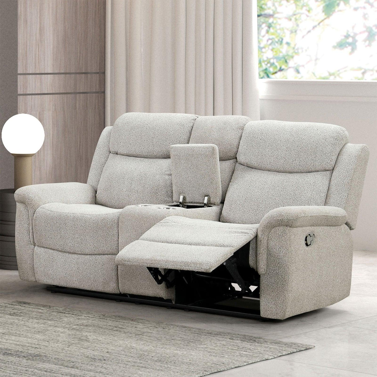 Sandbach Light Gray Manual Reclining Loveseat With Console by Furniture of America at Eve Furniture