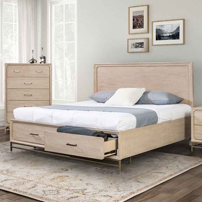 Sandnes Transitional Light Oak 5-Piece Queen Bedroom Set by Furniture of America at Eve Furniture