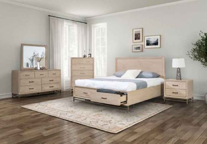 Sandnes Transitional Light Oak 5-Piece Queen Bedroom Set by Furniture of America at Eve Furniture