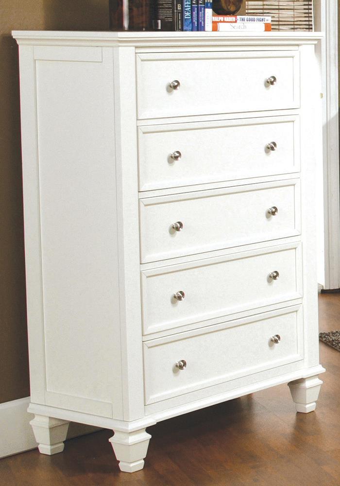 Sandy Beach White 5-Drawer Rectangular Chest by Coaster at Eve Furniture