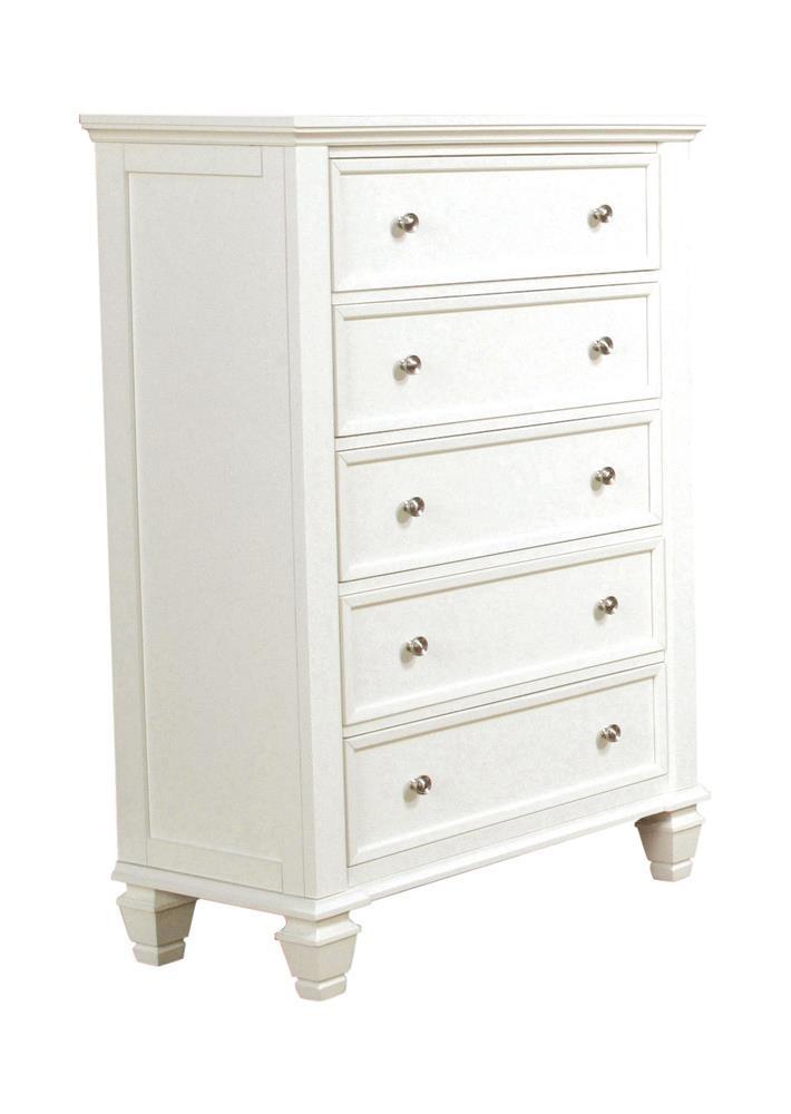 Sandy Beach White 5-Drawer Rectangular Chest by Coaster at Eve Furniture
