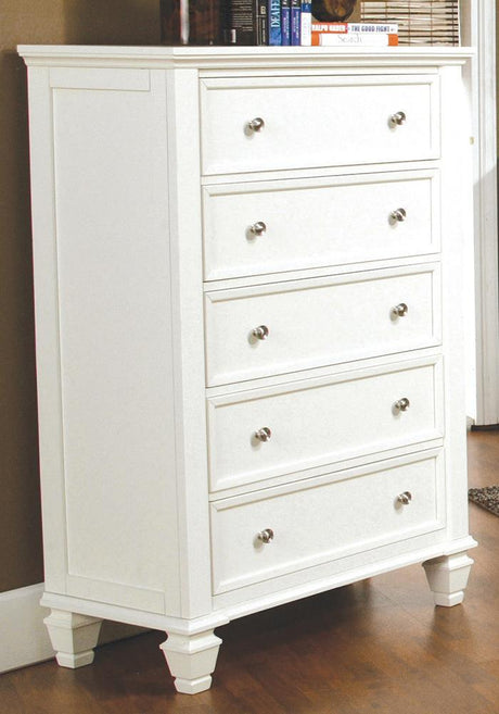 Sandy Beach White 5-Drawer Rectangular Chest by Coaster at Eve Furniture