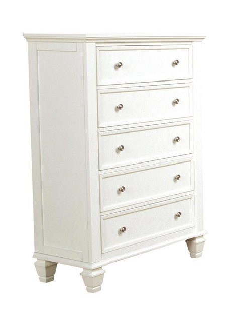 Sandy Beach White 5-Drawer Rectangular Chest by Coaster at Eve Furniture
