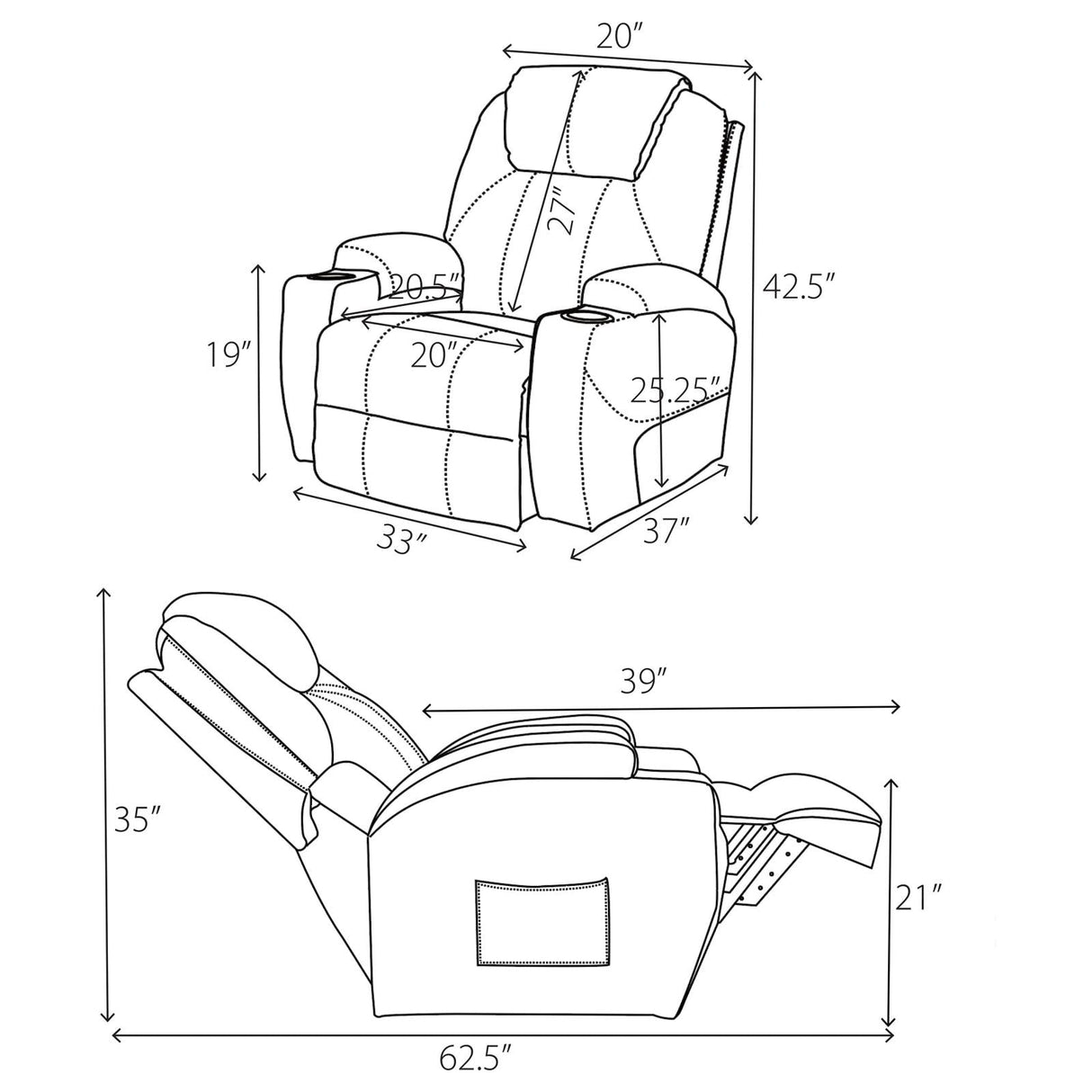 Sanger Upholstered Power Lift Recliner Chair with Massage Champagne