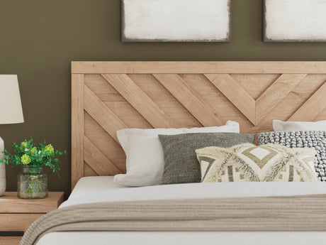 Sanginlane Tan Crossbuck King Panel Bed by Ashley at Eve Furniture