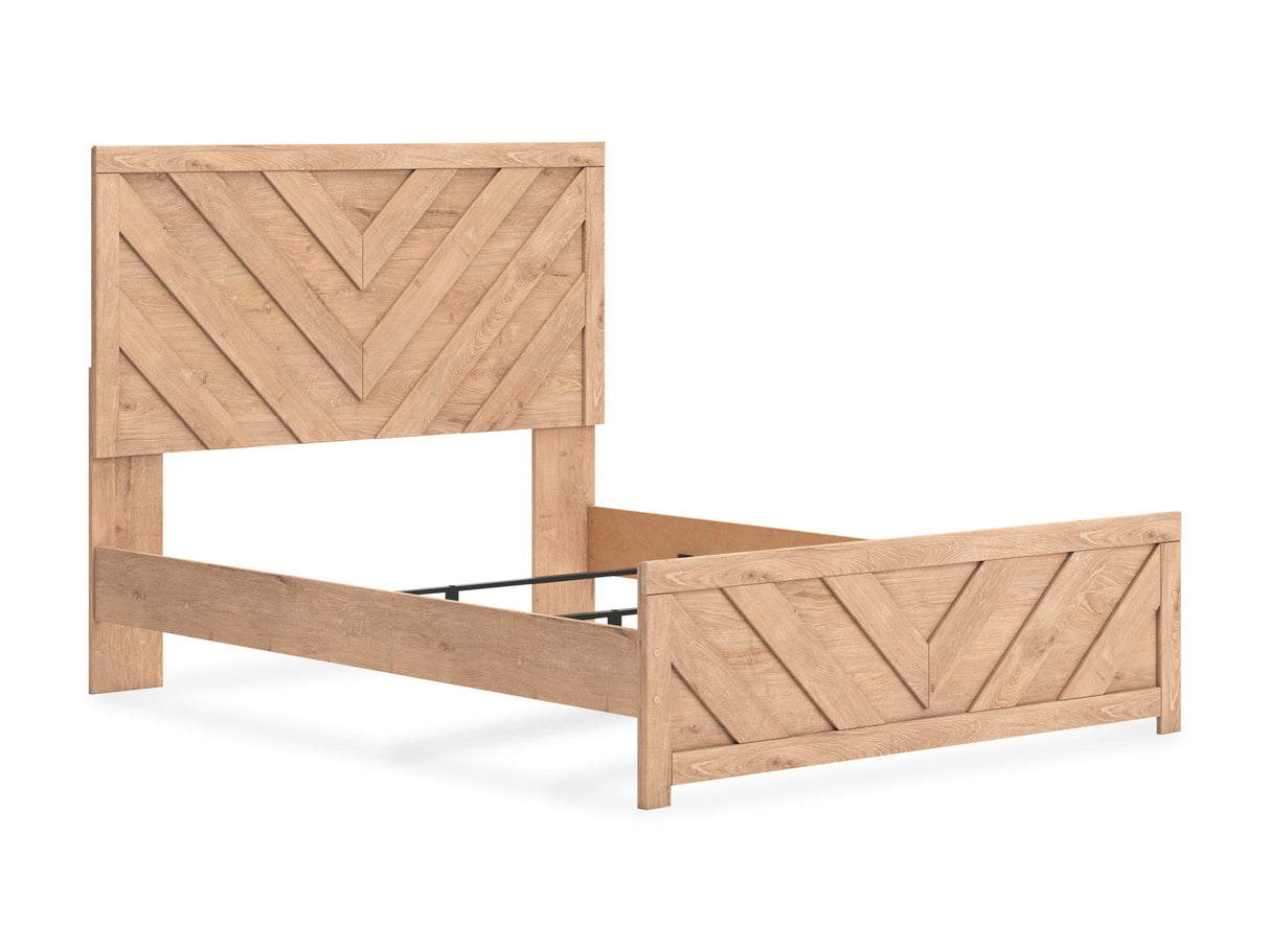 Sanginlane Tan Crossbuck Queen Panel Bed by Ashley at Eve Furniture