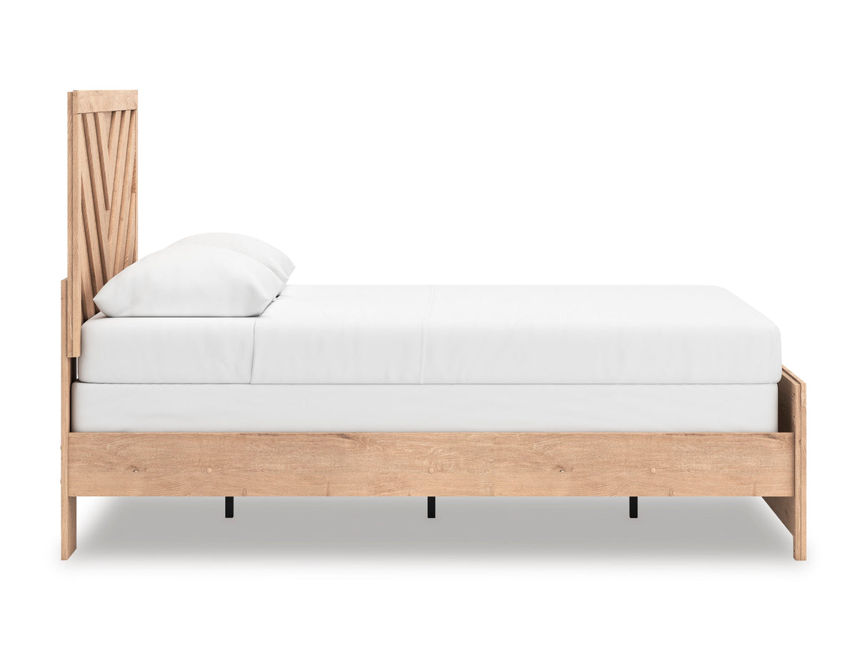 Sanginlane Tan Crossbuck Queen Panel Bed by Ashley at Eve Furniture