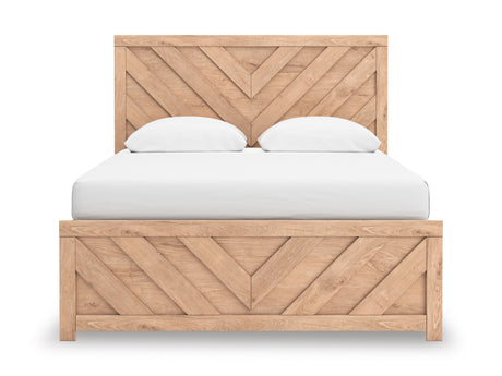 Sanginlane Tan Crossbuck Queen Panel Bed by Ashley at Eve Furniture