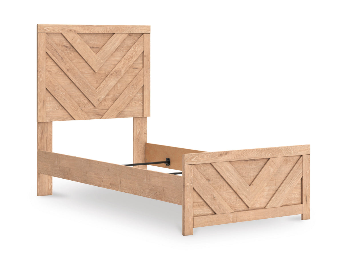 (Special) Sanginlane Tan Crossbuck Twin Panel Bed by Ashley at Eve Furniture