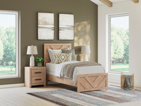 (Special) Sanginlane Tan Crossbuck Twin Panel Bed by Ashley at Eve Furniture