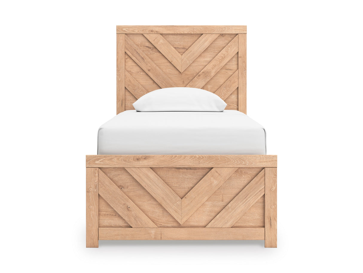 (Special) Sanginlane Tan Crossbuck Twin Panel Bed by Ashley at Eve Furniture
