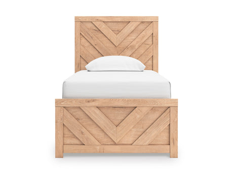 (Special) Sanginlane Tan Crossbuck Twin Panel Bed by Ashley at Eve Furniture