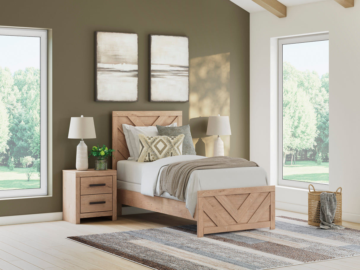 (Special) Sanginlane Tan Crossbuck Twin Panel Bed by Ashley at Eve Furniture