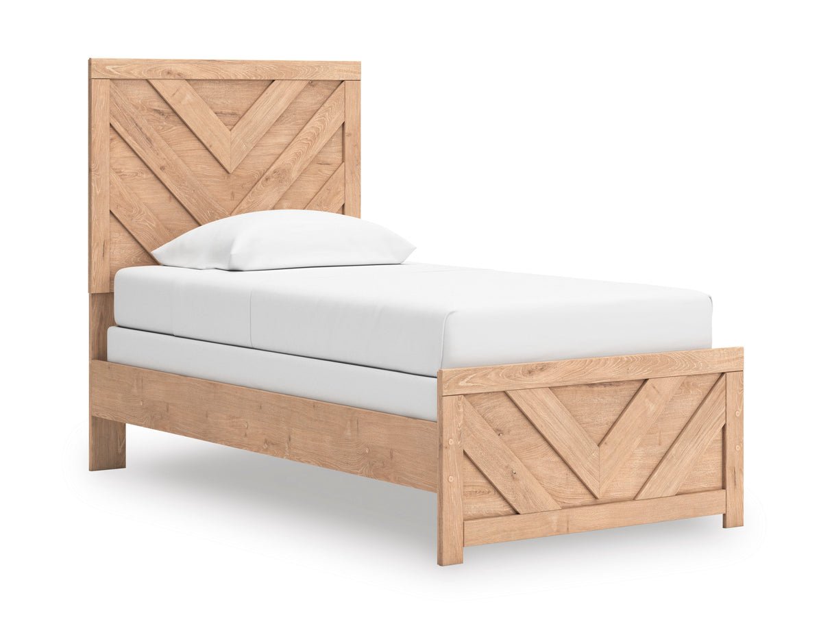 (Special) Sanginlane Tan Crossbuck Twin Panel Bed by Ashley at Eve Furniture