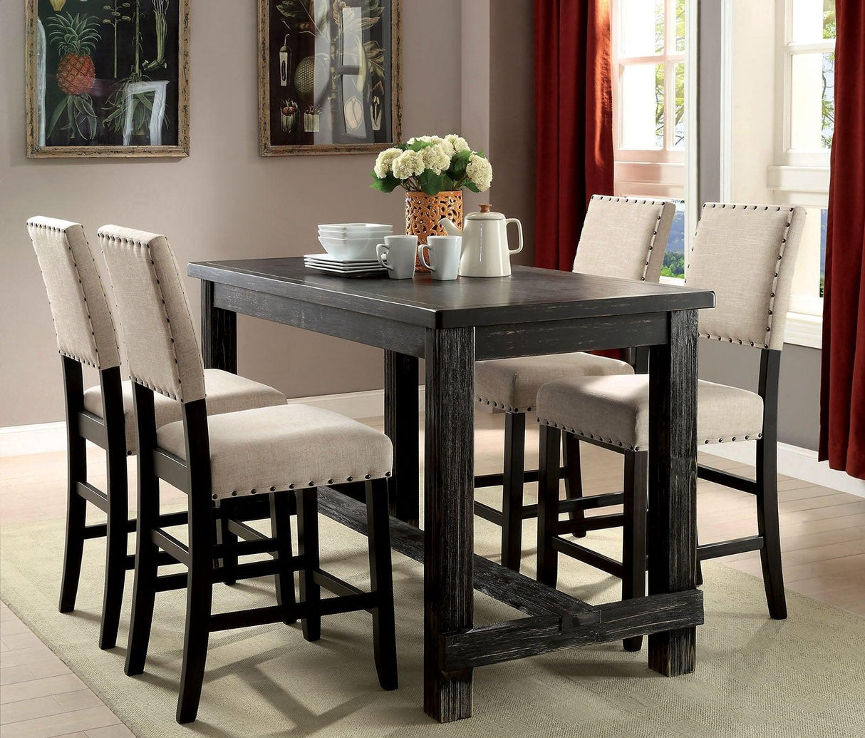 Sania Antique Black Counter Ht. Table by Furniture of America at Eve Furniture