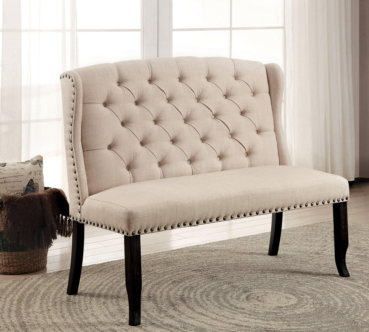 Sania Antique Black/Beige Bench by Furniture of America at Eve Furniture