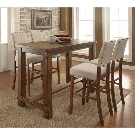Sania Rustic/Oak 5-Piece Bar Table Set by Furniture of America at Eve Furniture