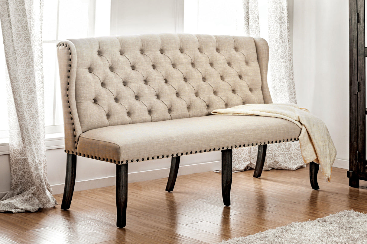 Sania Antique Black/Beige 3-Seater Loveseat Bench by Furniture of America at Eve Furniture