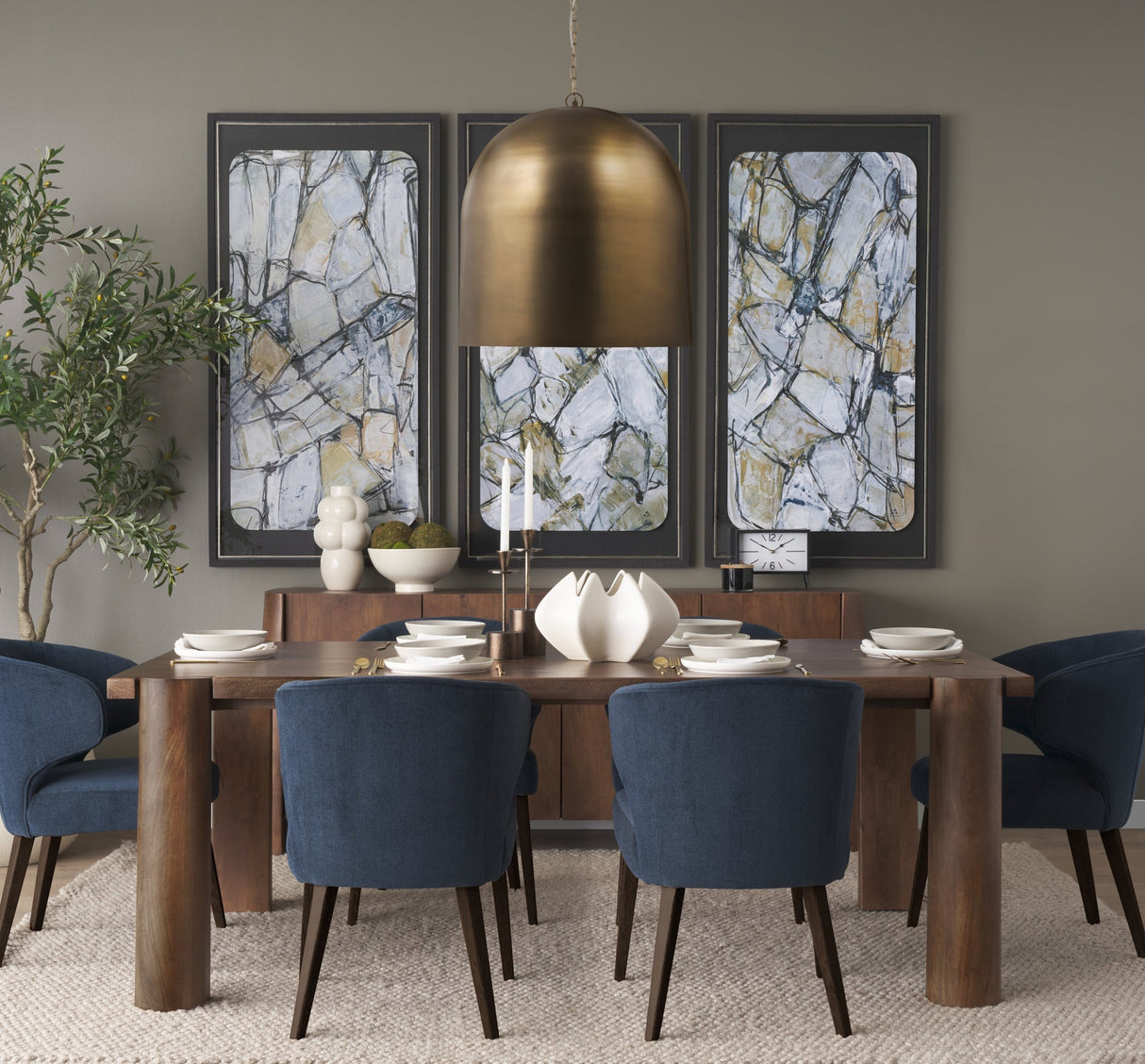 Sanne Antiqued Gold Metal w/ Silver Foil Large Pendant Light by Mercana at Eve Furniture