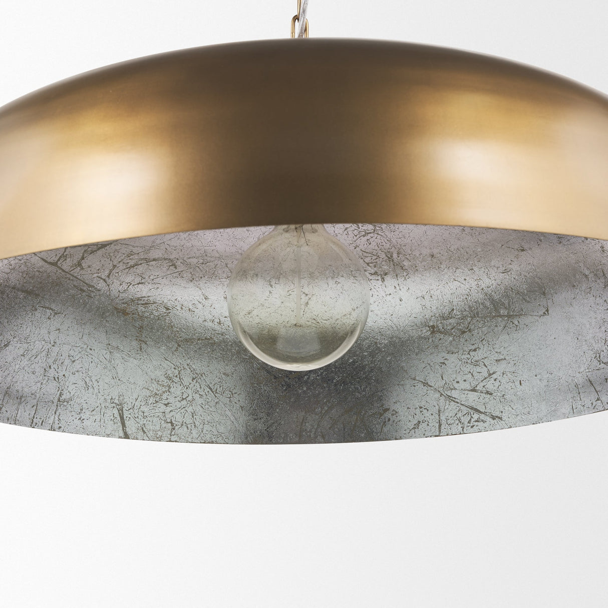 Sanne Antiqued Gold Metal w/ Silver Foil Wide Pendant Light by Mercana at Eve Furniture