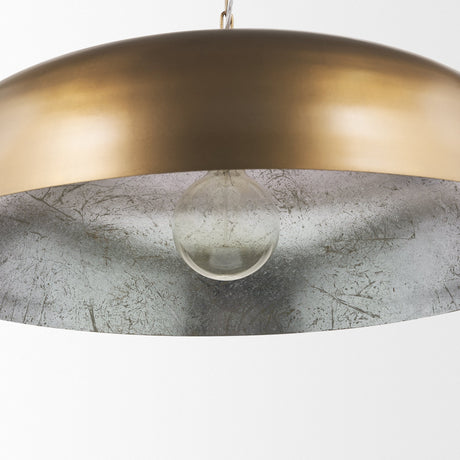 Sanne Antiqued Gold Metal w/ Silver Foil Wide Pendant Light by Mercana at Eve Furniture