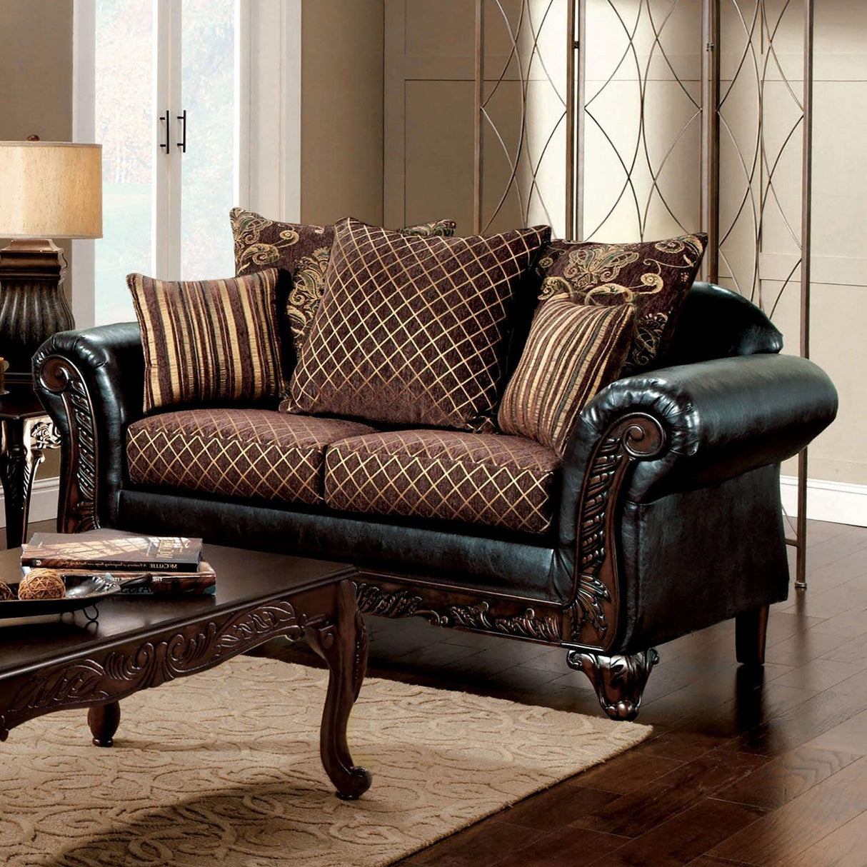 San Roque Brown/Espresso/Dark Cherry Loveseat by Furniture of America at Eve Furniture