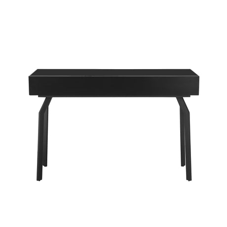 Santana 47" Black Glass 3-Drawer Desk Console Table by TOV Furniture at Eve Furniture