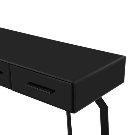 Santana 47" Black Glass 3-Drawer Desk Console Table by TOV Furniture at Eve Furniture