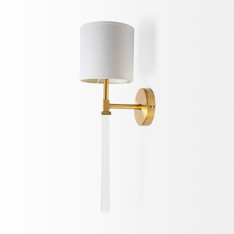 Santander II Gold Metal and White Linen Shade Wall Sconce by Mercana at Eve Furniture