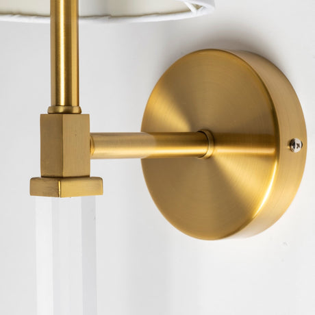 Santander II Gold Metal and White Linen Shade Wall Sconce by Mercana at Eve Furniture