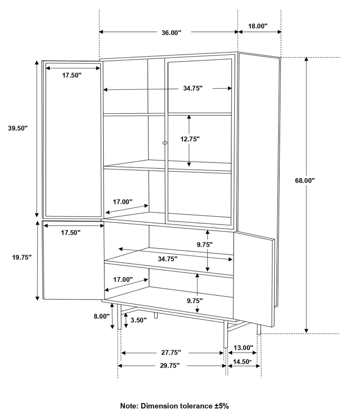 Santiago Matte Black Rectangular 4-Door Cabinet