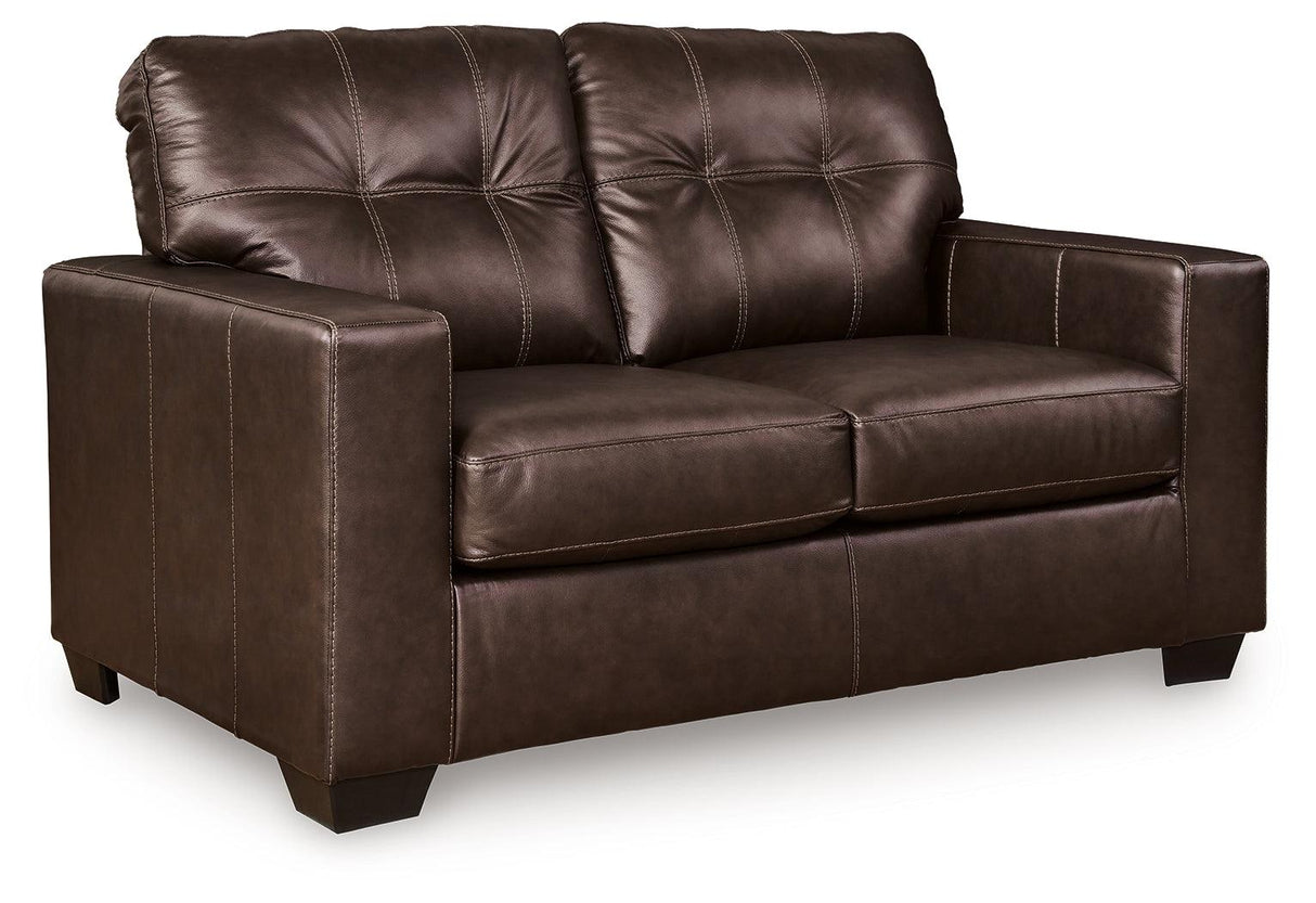 Santorine Dark Brown Leather Loveseat by Ashley at Eve Furniture