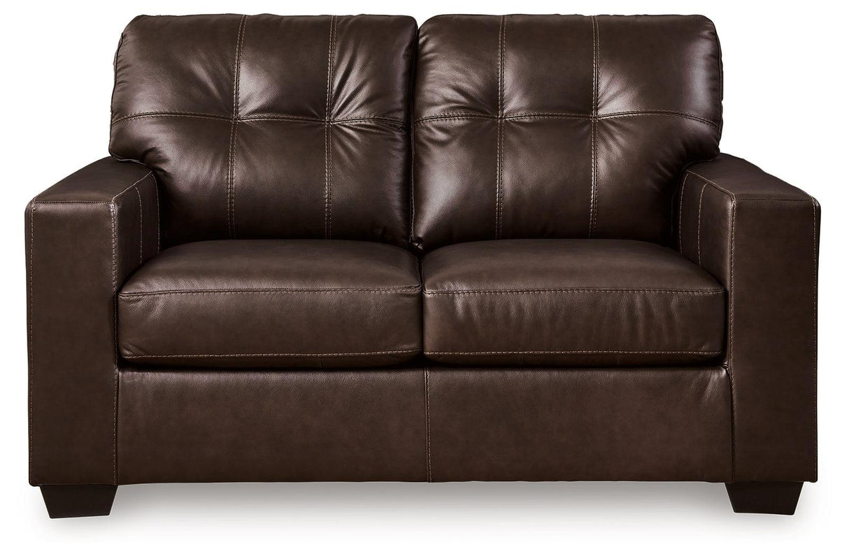 Santorine Dark Brown Leather Loveseat by Ashley at Eve Furniture
