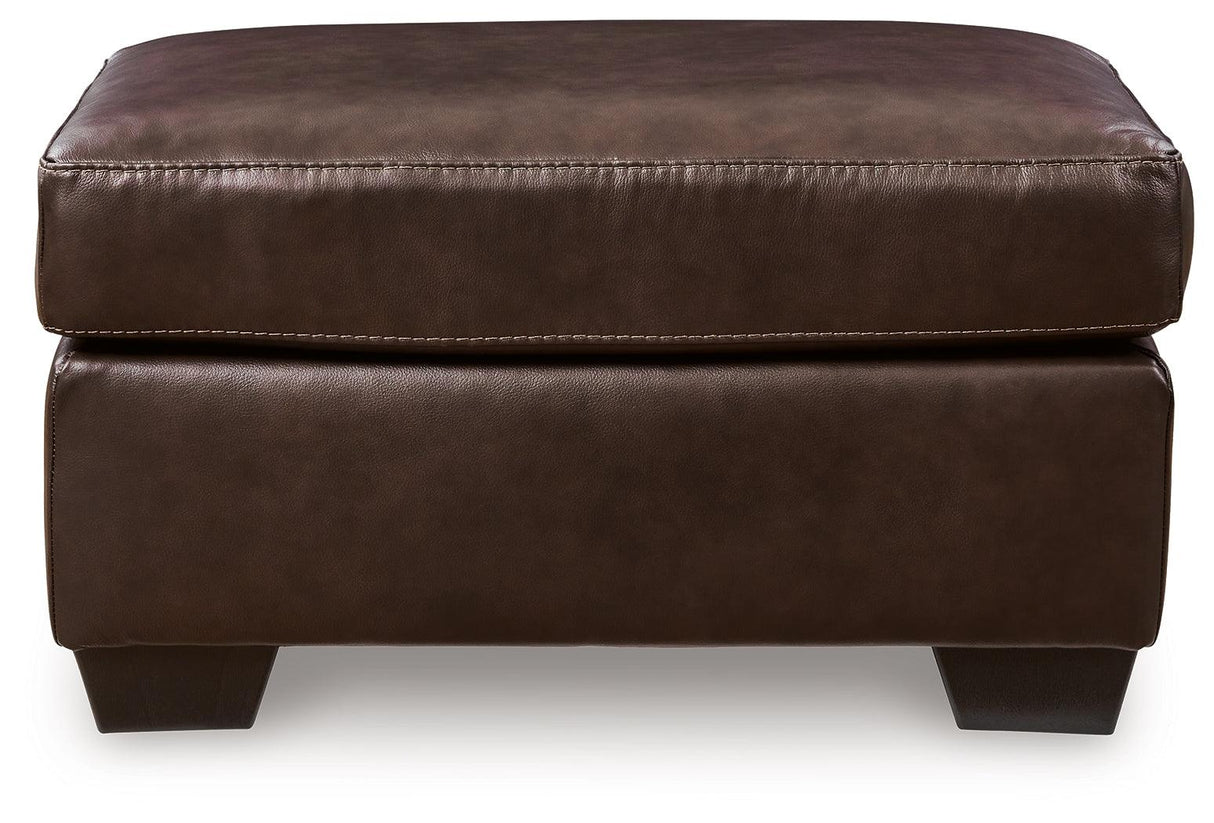 Santorine Dark Brown Leather Ottoman by Ashley at Eve Furniture