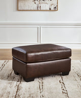 Santorine Dark Brown Leather Ottoman by Ashley at Eve Furniture