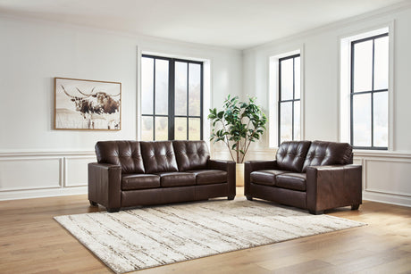 Santorine Dark Brown Leather Sofa and Loveseat by Ashley at Eve Furniture