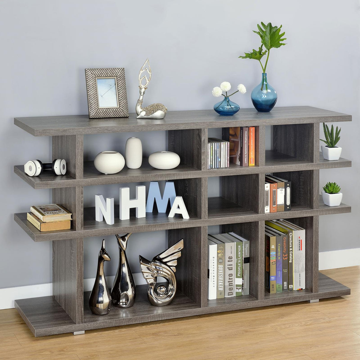 Santos Weathered Gray 3-Tier Bookcase